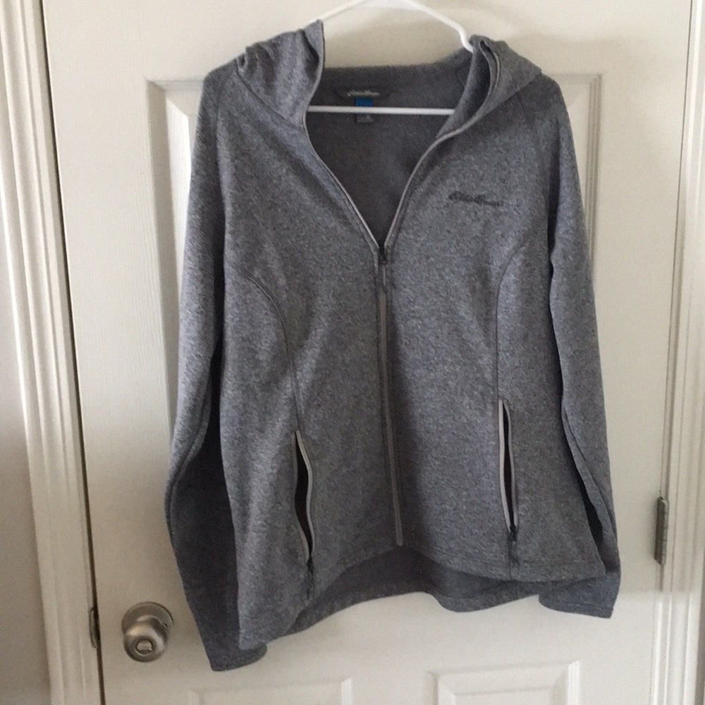 Gray athletic hooded zip-up sweatshirt
